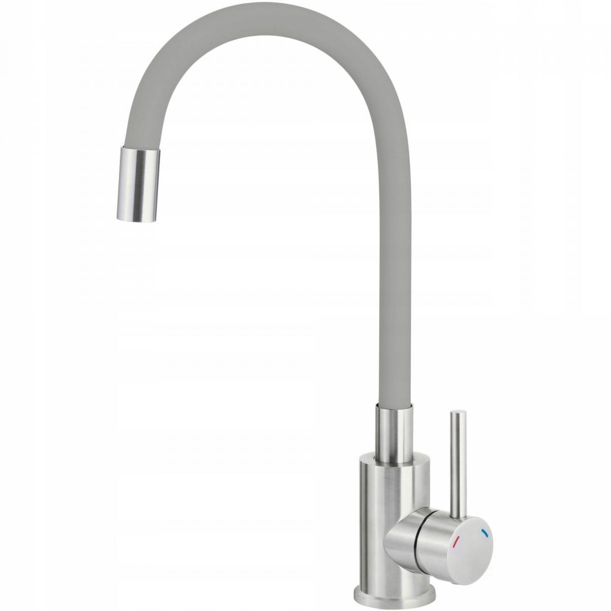 DEANTE Bateria zlewozmywakowa Luno, stal-szary, z giętą wylewką