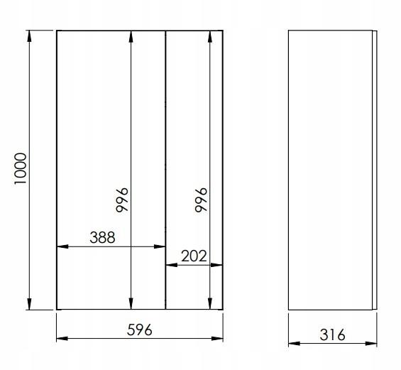 Szafka 596 x 316 x 1000 mm dąb canela z 2 drzwiami ROCA For All 60 2D