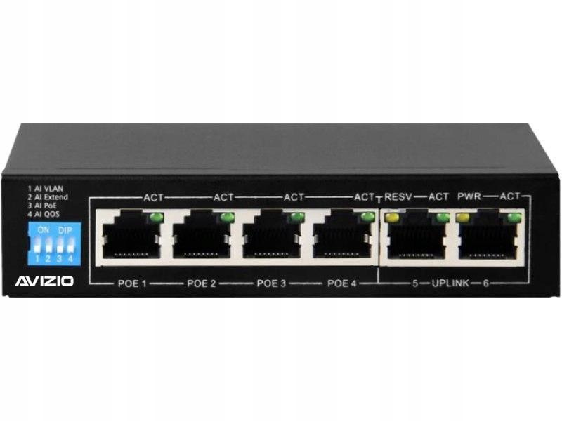 Niezarządzalny przełącznik (switch) 6xRJ45 - 4 porty RJ45 PoE+ 1Gb/s + 2 p
