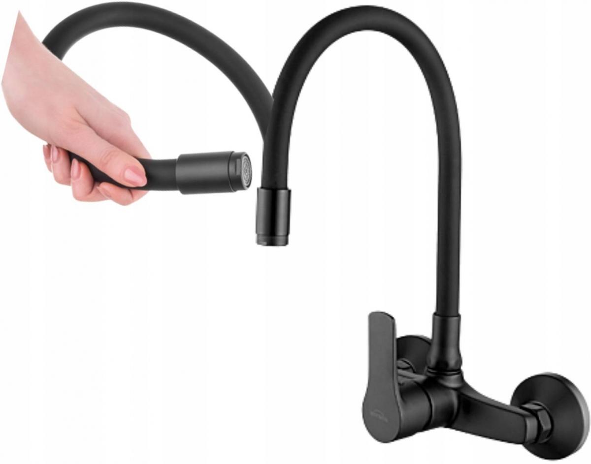 INVENA BATERIA ŚCIENNA VERSO CZARNA Z ELASTYCZNĄ CZARNĄ WYLEWKĄ