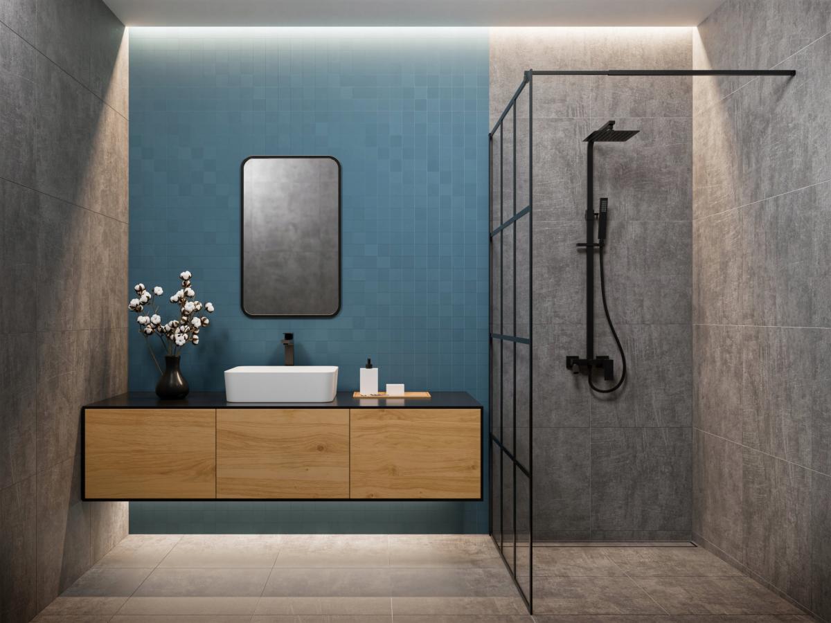 INVENA KABINA WALK-IN II 100X200CM GEOMETRYCZNA 8MM SHINY-GLASS CZARNY