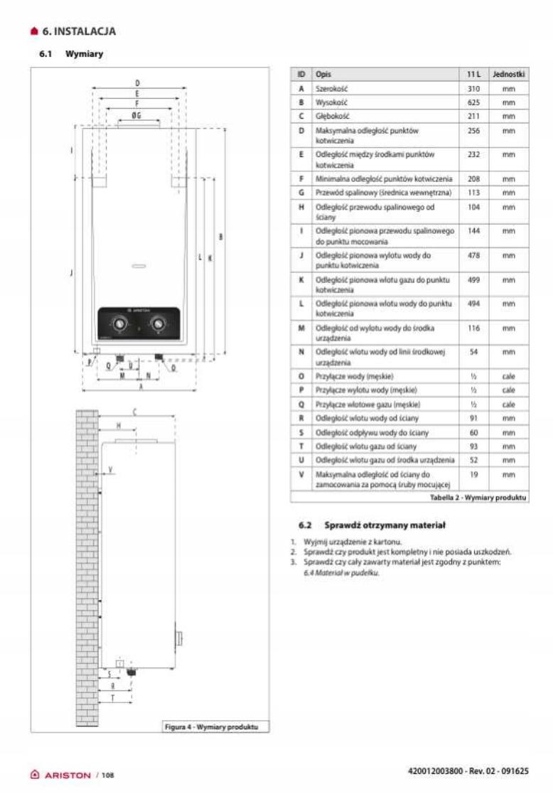 Podgrzewacz przepływowy gazowy GZ50 21.5 kW ARISTON AKROS R X 1120