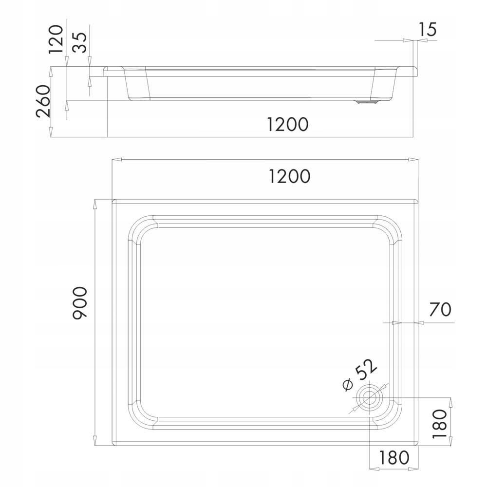 SCHEDPOL Brodzik akrylowy Grawello z podbudową Stabilsound Plus 90x120x26cm