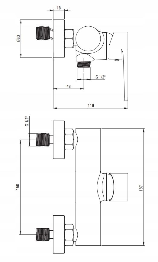 DEANTE Bateria prysznicowa ścienna Tubo, chrom