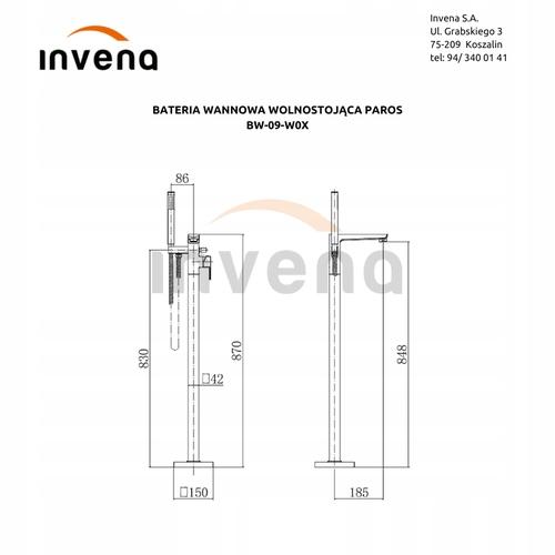 INVENA BATERIA WANNOWA WOLNOSTOJĄCA PAROS INVENA TREND CHROM