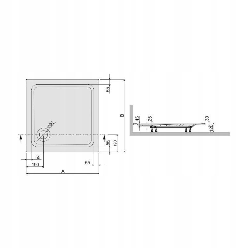 Brodzik akrylowy kwadrat 90x90x2.5 cm SANPLAST Free Line B/FREE stelaż STB