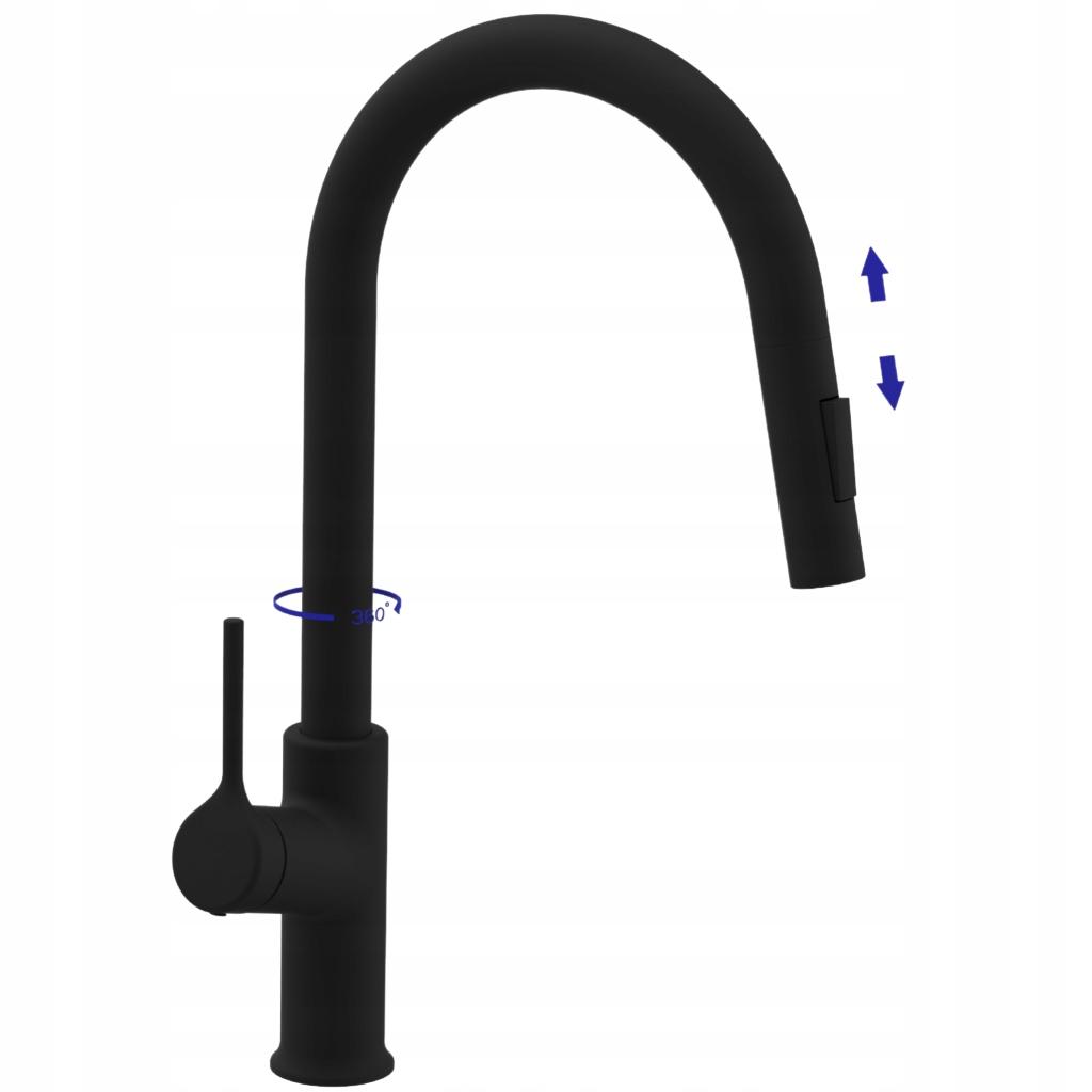 INVENA BATERIA ZLEW FARSALA Z WYCIĄGANĄ 2F WYLEWKĄ TYPU U CZARNA TREND