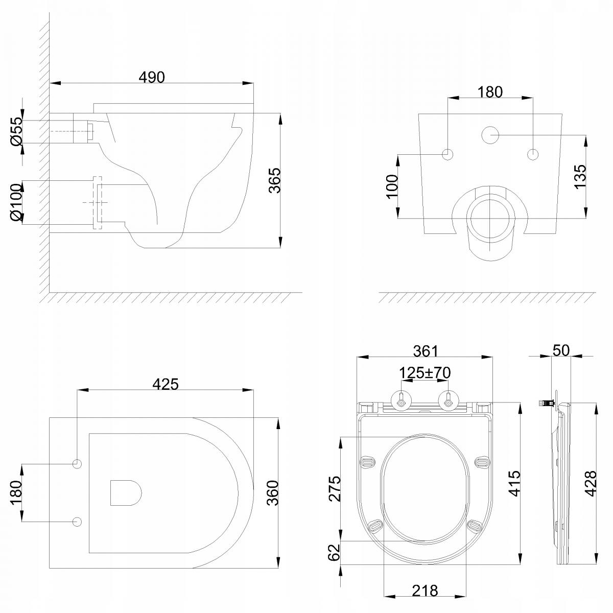 INVENA MISKA WC PODWIESZANA, QFS, KORFU OKRĄGŁA, Z DESKĄ WOLNOOPADAJĄCĄ