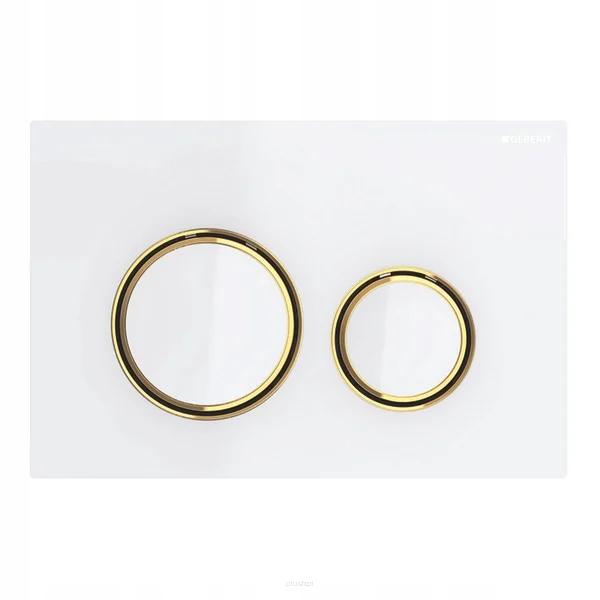 Przycisk spłukujący Sigma21, przedni, szkło białe, pierścienie: mosiądz