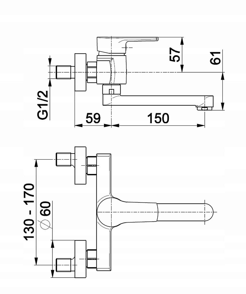 Bateria umywalkowa ścienna ARMATURA KRAKÓW SPARC BLACK mosiądz