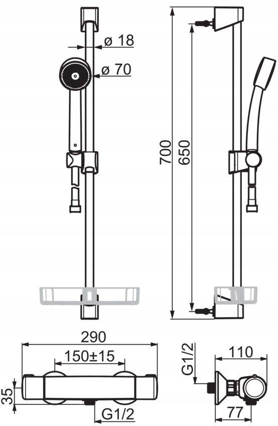 ORAS Bateria termostatyczna Oras Nova prysznicowa z prysznicem w komplecie