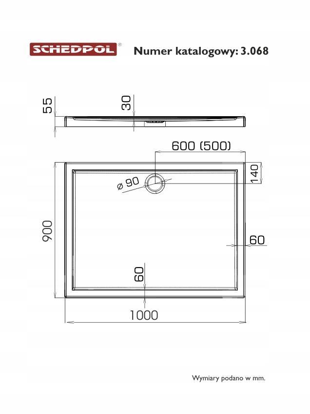 SCHEDPOL Brodzik akrylowy Competia z podbudową Stabilsound Plus 90x100x14cm