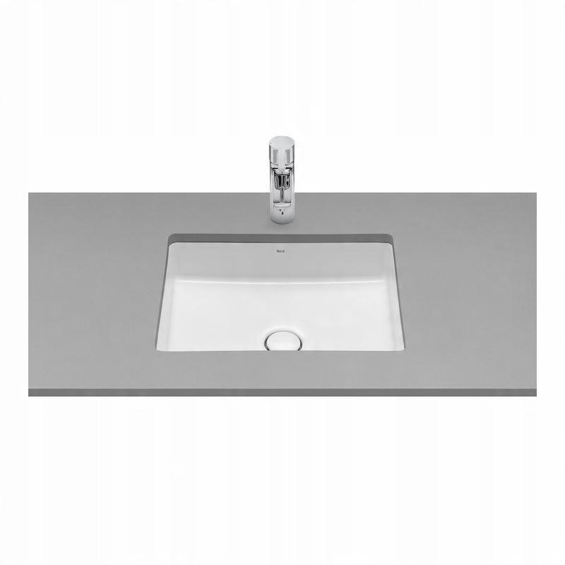 Umywalka podblatowa INSPIRA SQUARE 50x39cm, b/otw., b/przel. Biały ROCA