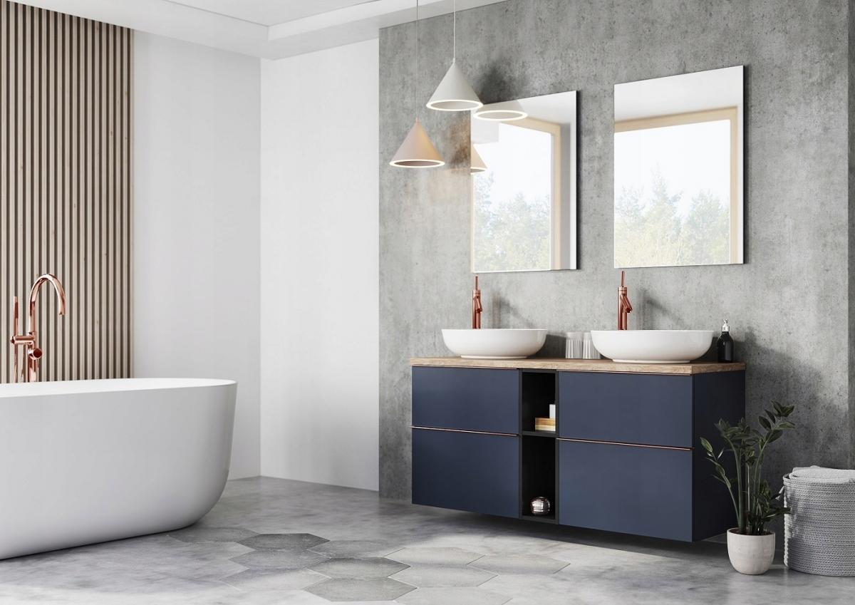 Szafka 800 x 449 x 635 mm navy blue matt z 2 szufladami ROCA Look 80 2S