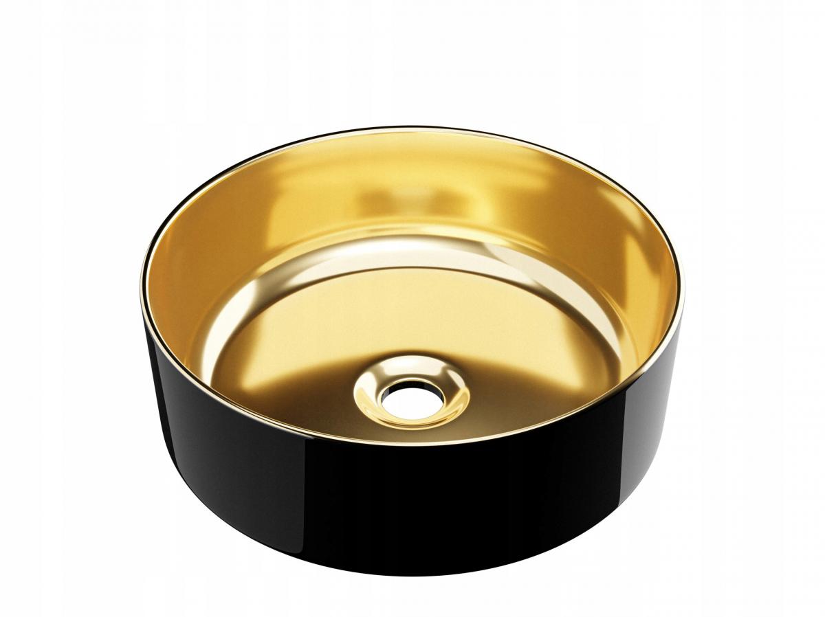 INVENA UMYWALKA NABLATOWA KOS TREND 42 CM, OKRĄGŁA CZARNO ZŁOTA POŁYSK
