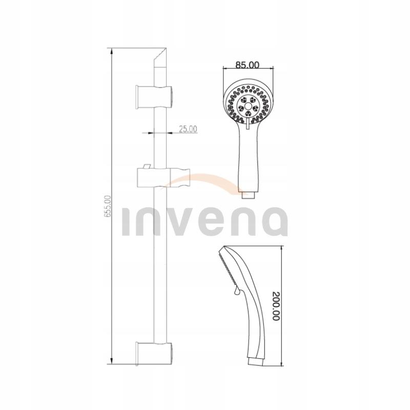 INVENA ZESTAW NATRYSKOWY NA DRĄŻKU CITY 3F