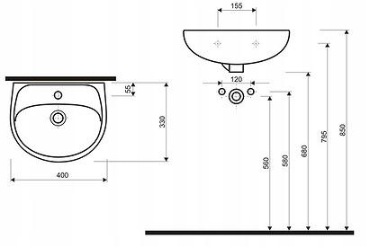 KOŁO Umywalka GEBERIT Solo wisząca z otworem z przelewem 400 x 330 mm biała