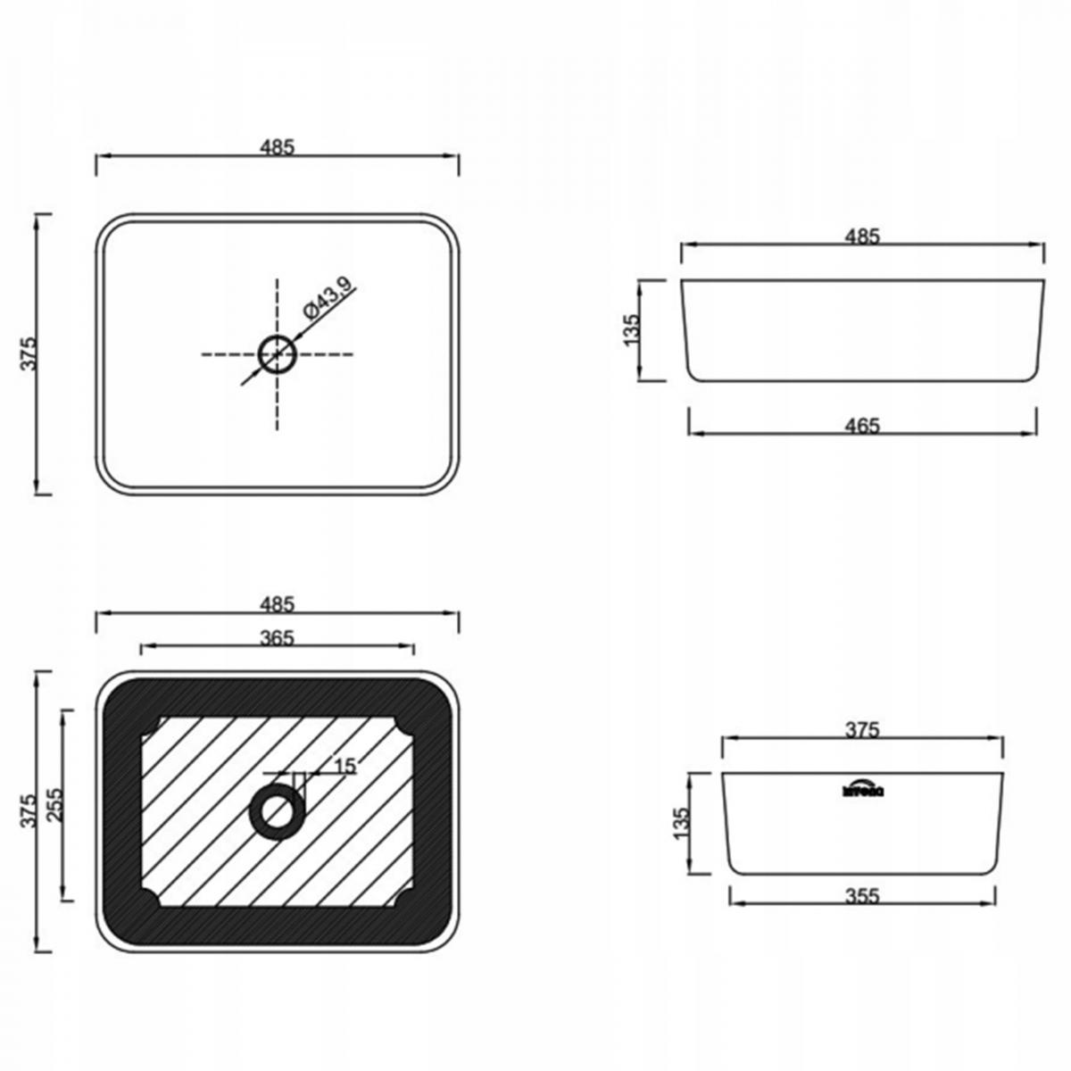 INVENA UMYWALKA NABLATOWA PAROS INVENA TREND 48,5 CM PROSTOKĄTNA