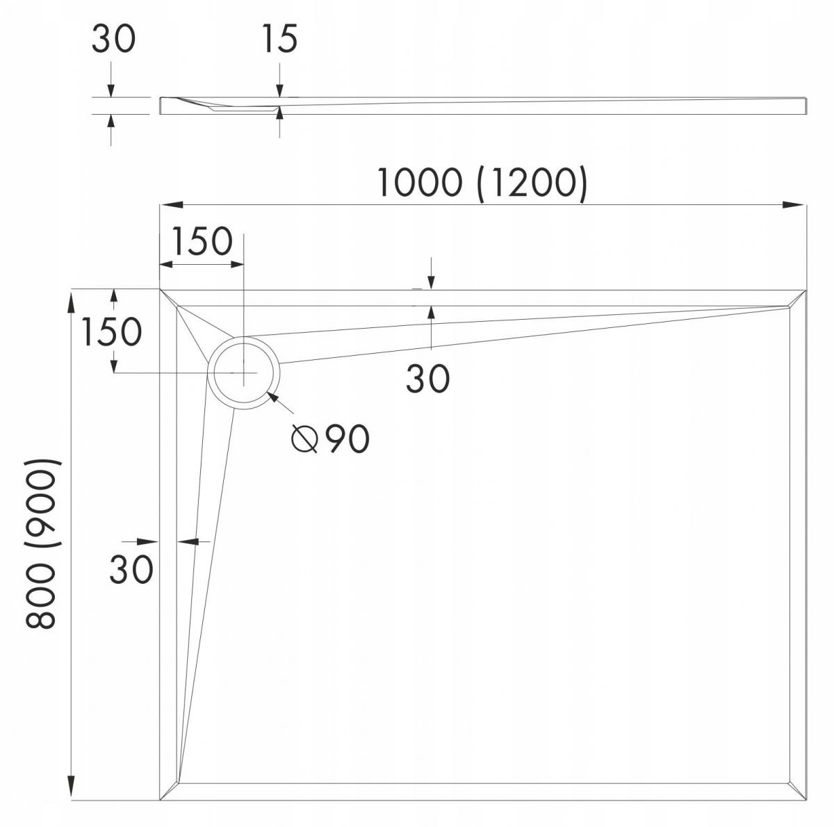 SCHEDPOL Brodzik kompozytowy Etrusco Stabilsound Plus 90x100x3 cm prostokąt