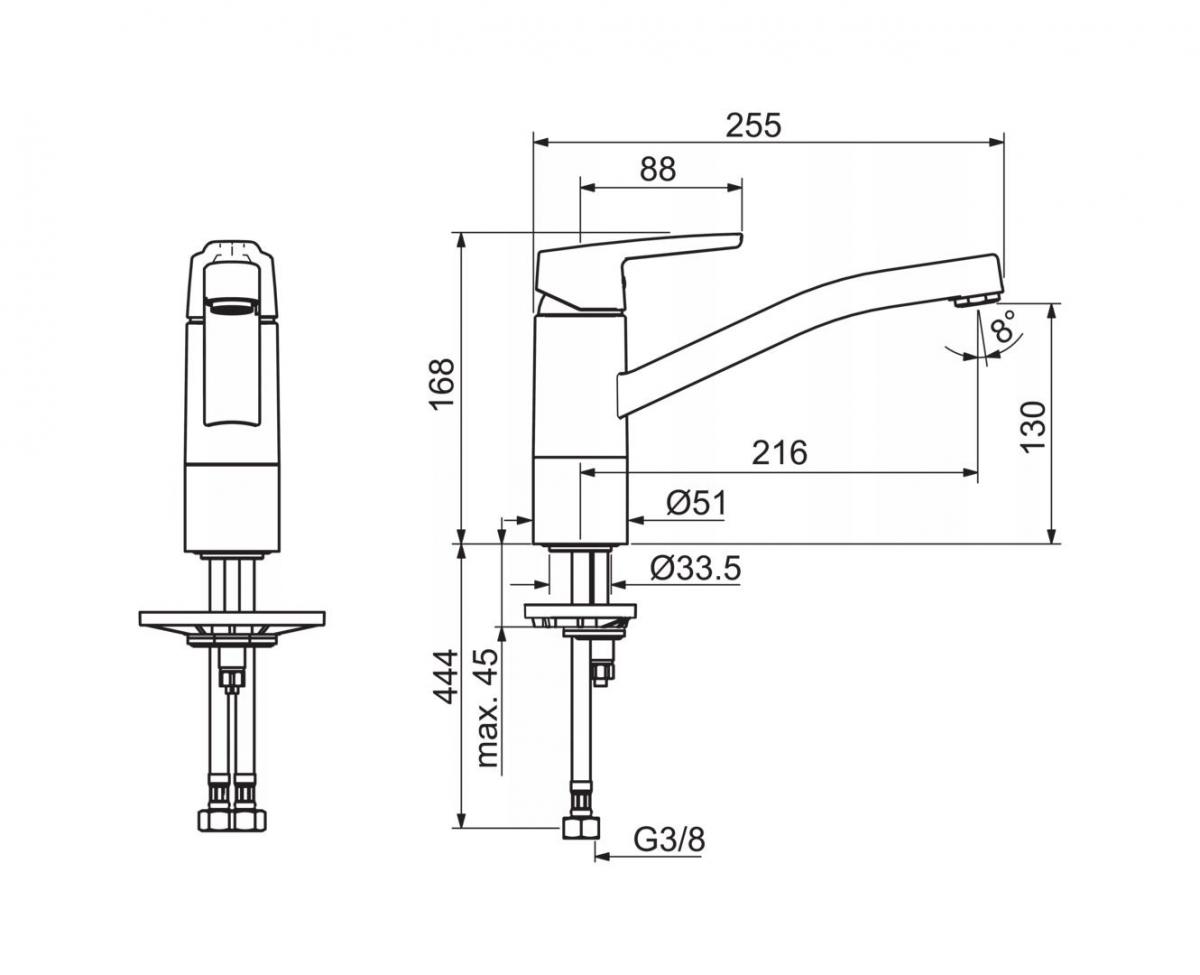 Bateria zlewozmywak stojąca podokienna ARMATURA KRAKÓW ONYKS chrom