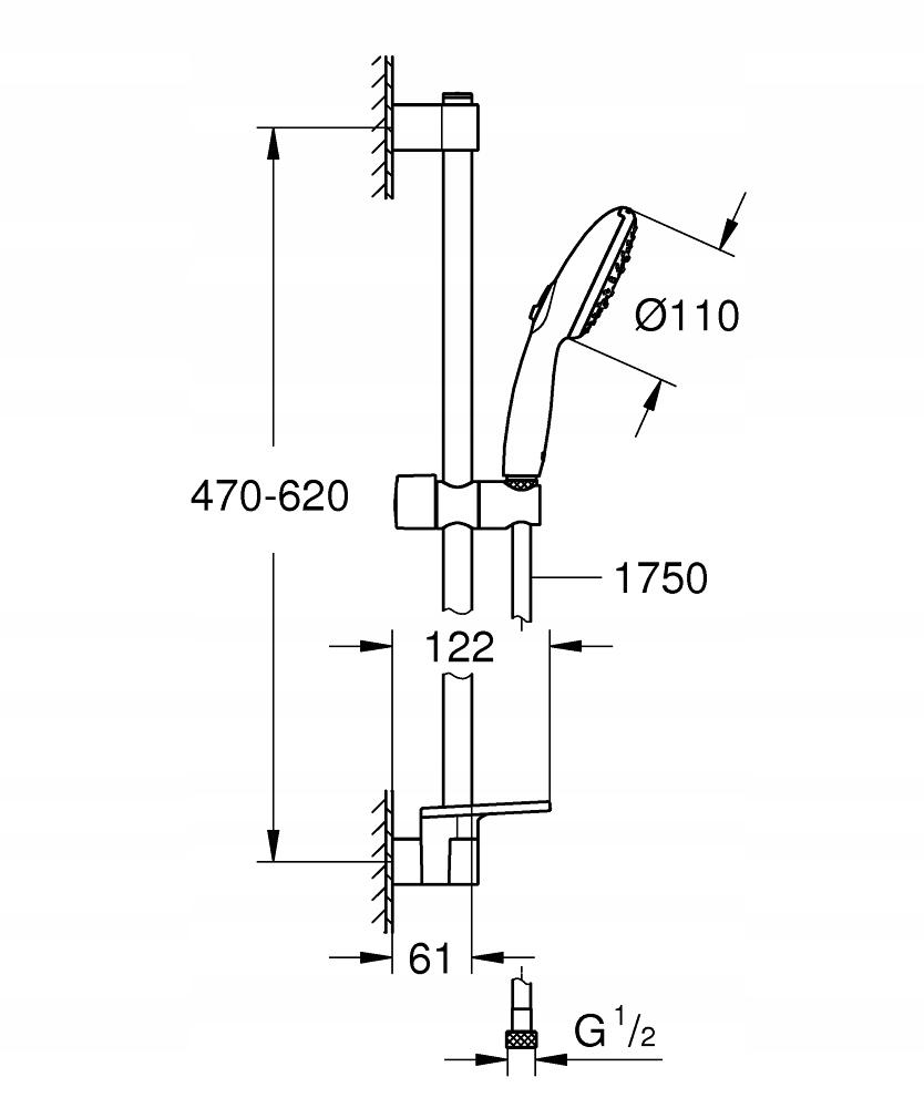 GROHE Zestaw z drążkiem prysznicowym 3 strumienie GROHE Tempesta 110 chrom