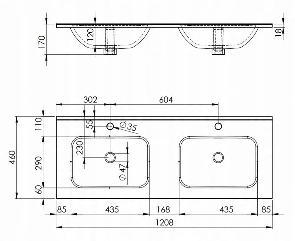 Umywalka SKAPPA 121x46cm 2K Ceramiczna Biały ELITA