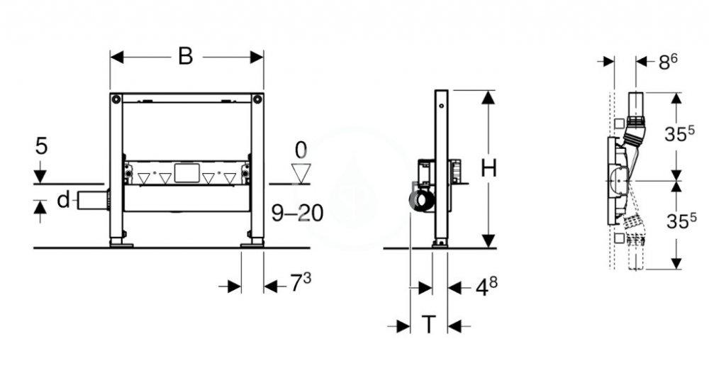 Stelaż do natrysków z odpływem ściennym, h90 GEBERIT Duofix 500 x 500 mm