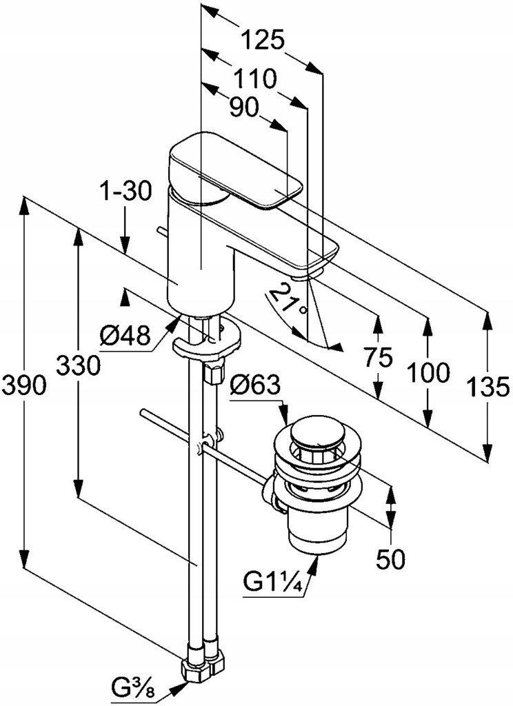 Bateria umywalkowa KLUDI PURE&STYLE 75 1-uchwytowa 1-otw mosiężna chrom