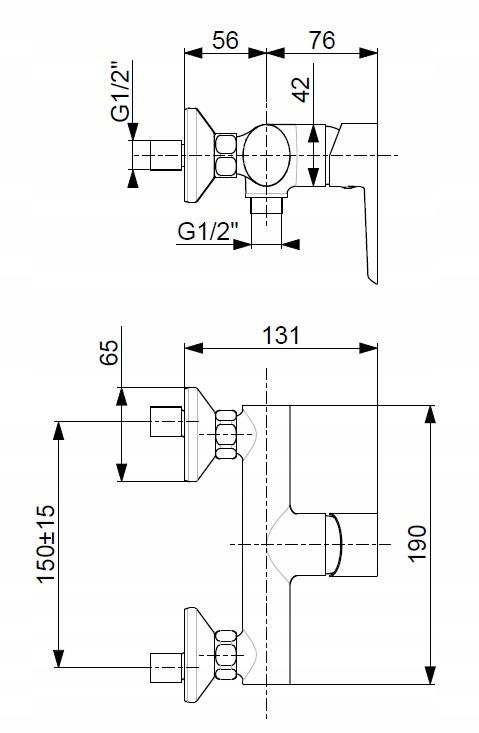 Bateria natryskowa ścienna ARMATURA KRAKÓW SELEN 1-uchwyt. 2-otworowa chrom