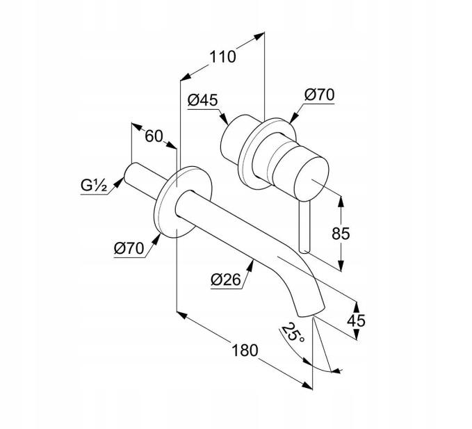 Bateria umywalkowa ścienna KLUDI BOZZ 1-uchwytowa 2-otw złoty szczotkowany