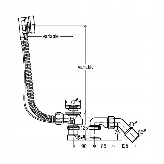 Syfon wannowy SIMPLEX z pokrętłem i korkiem chrom (495121) (S)