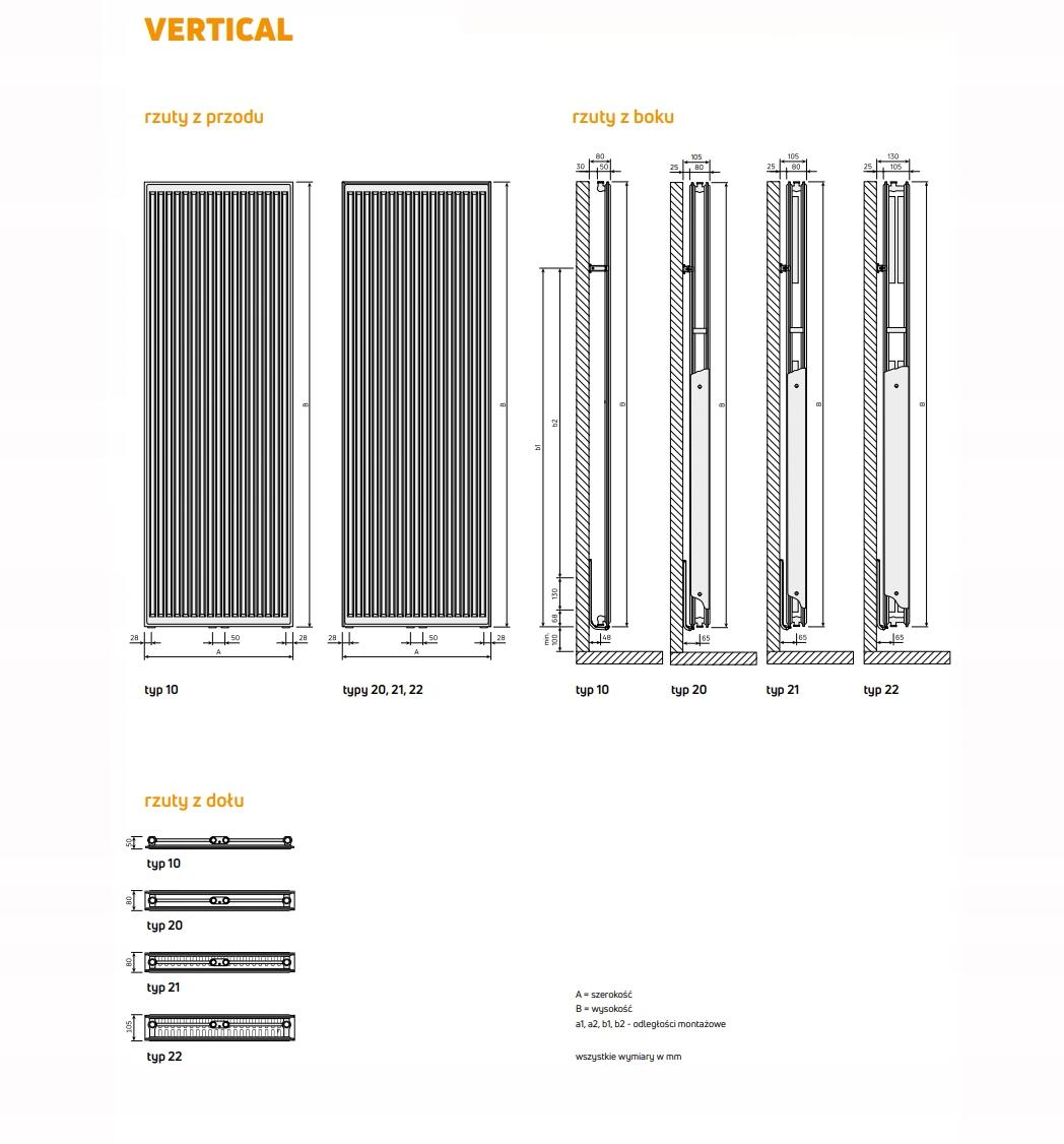 Grzejnik stalowy PURMO pionowy VERTICAL VR20 1500x600 o mocy 1454W