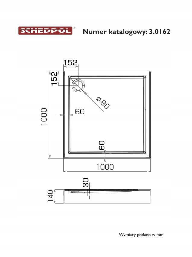 Brodzik akryl STABILSOUND kwadratowy 100x100x14 cm SCHEDPOL COMPETIA