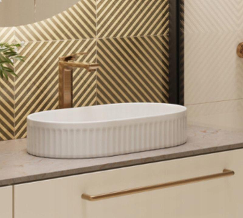 INVENA UMYWALKA NABLATOWA GLAMOUR TREND 50CM OWALNA RYFLOWANA, BIAŁA POŁY