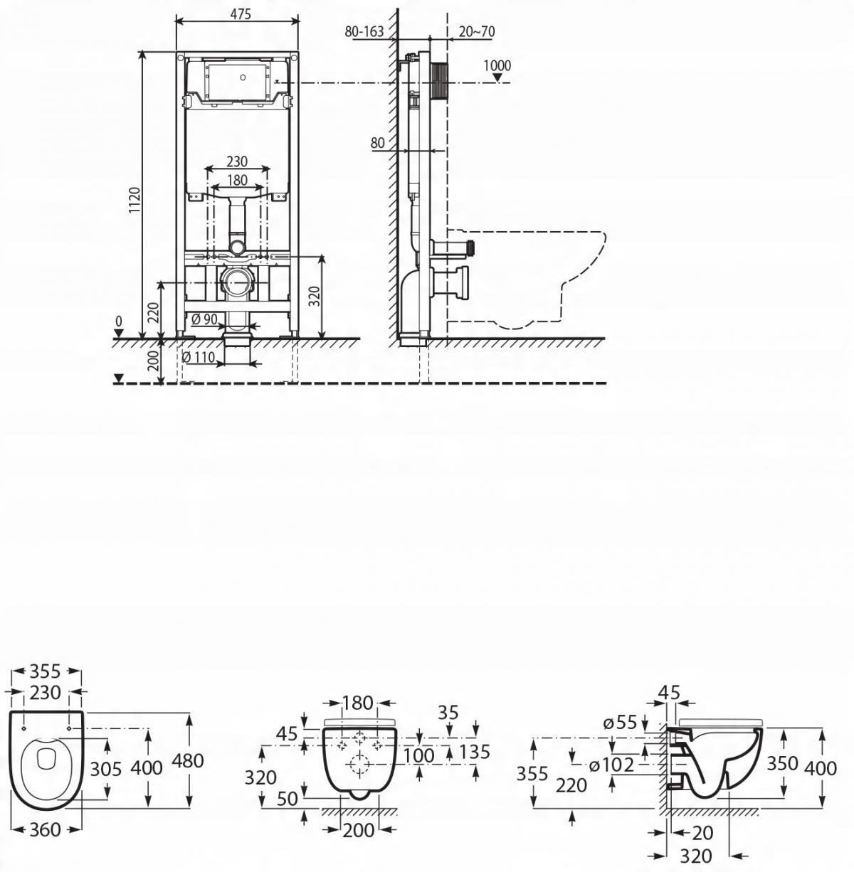 Zestaw: Stelaż DUPLO ONE 3/6L Miska wisząca MERIDIAN COMPACTO RL Deska SLIM