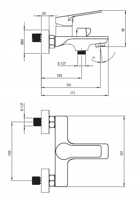 DEANTE Bateria wannowa Loco, chrom, ścienna