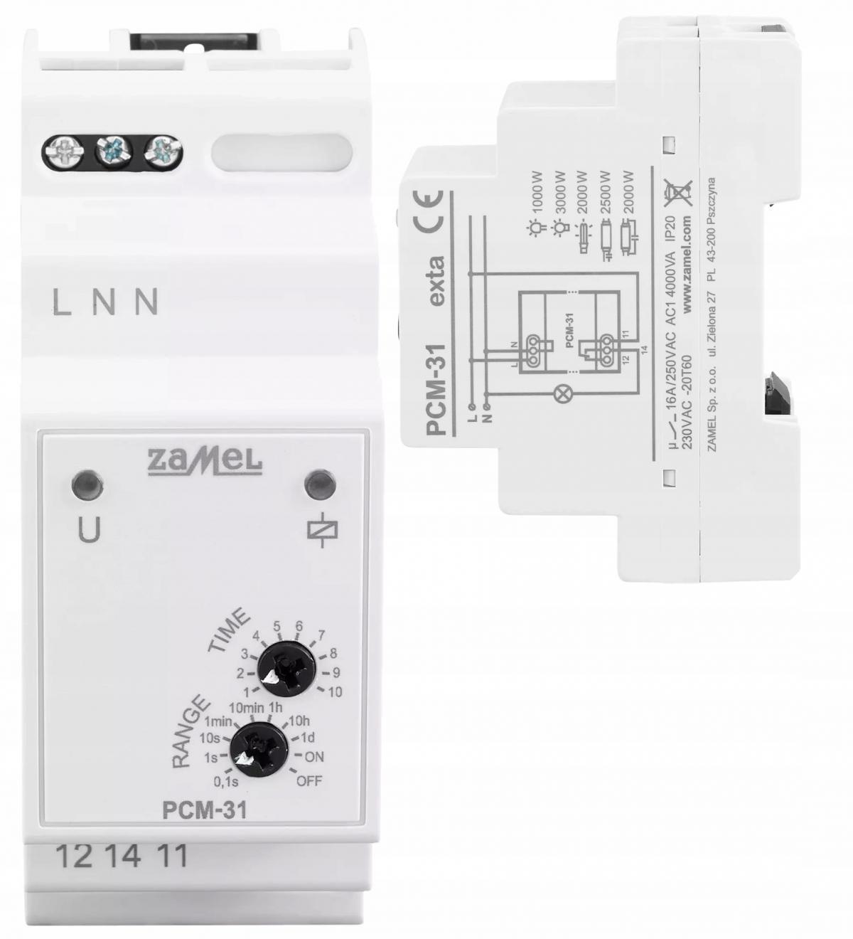 Przekaźnik czasowy przełączany w zerze, opóźnione załączenie 230V AC PCM-31
