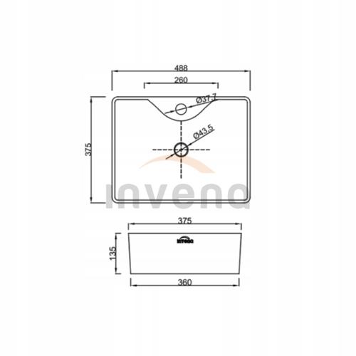 INVENA UMYWALKA NABLATOWA PATRAS 49 CM PROSTOKĄTNA, Z OTW. NA BAT.