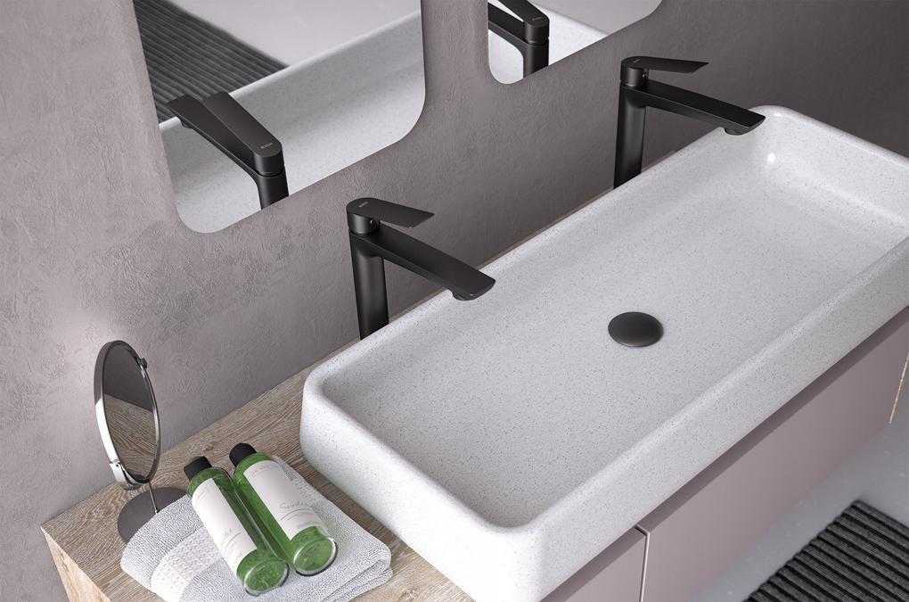 Bateria umywalkowa stojąca wysoka ARMATURA KRAKÓW NEON 1-otw mosiężna chrom