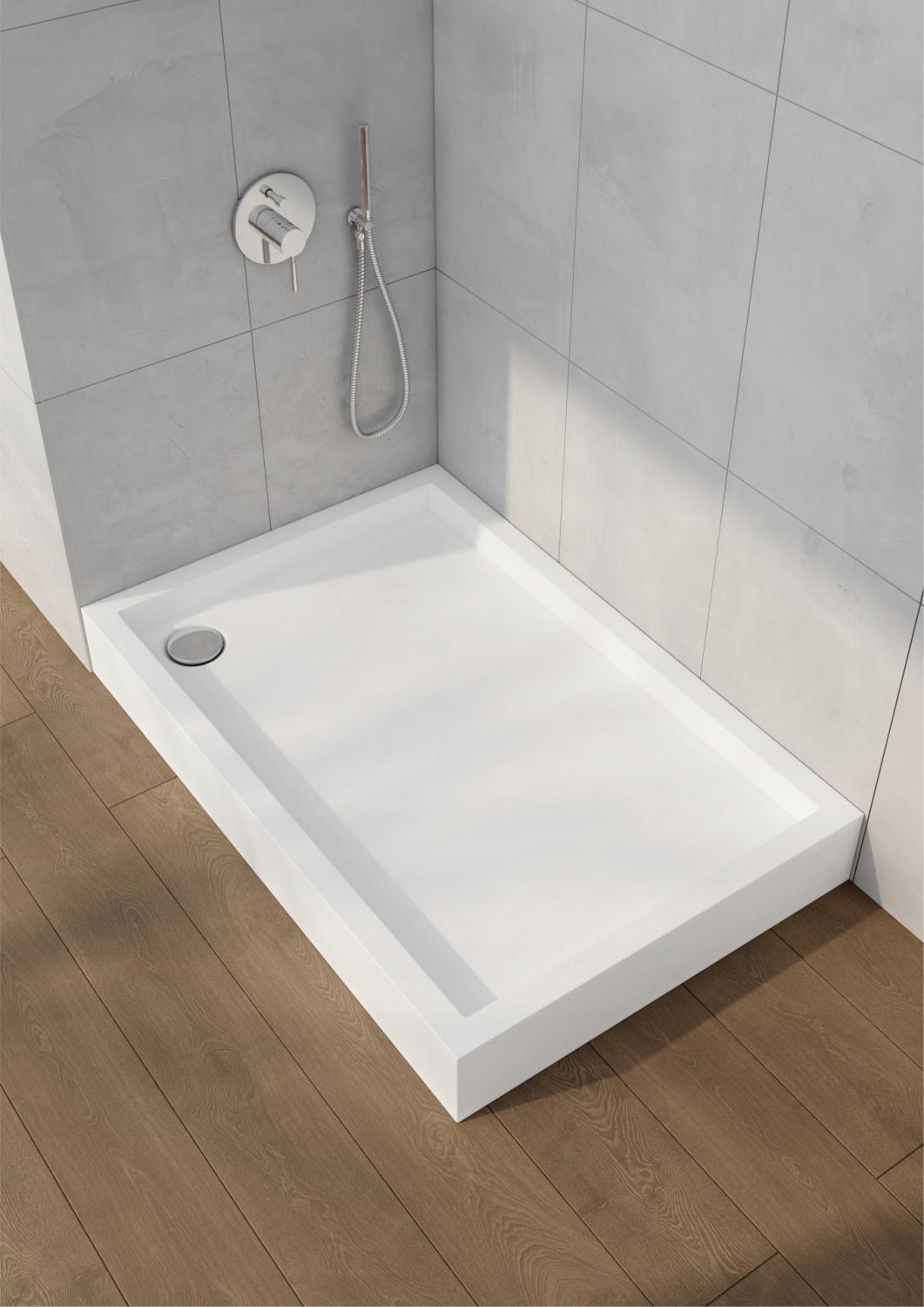 Brodzik akryl Medium z podbudową Stabilsound i panelem Smooth White 90x100