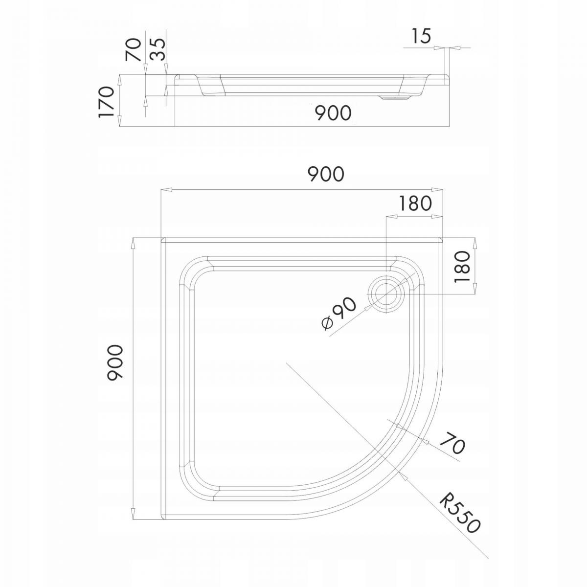 SCHEDPOL Brodzik akryl Grando Plus z podbudową Stabilsound 90x90 półokrągły