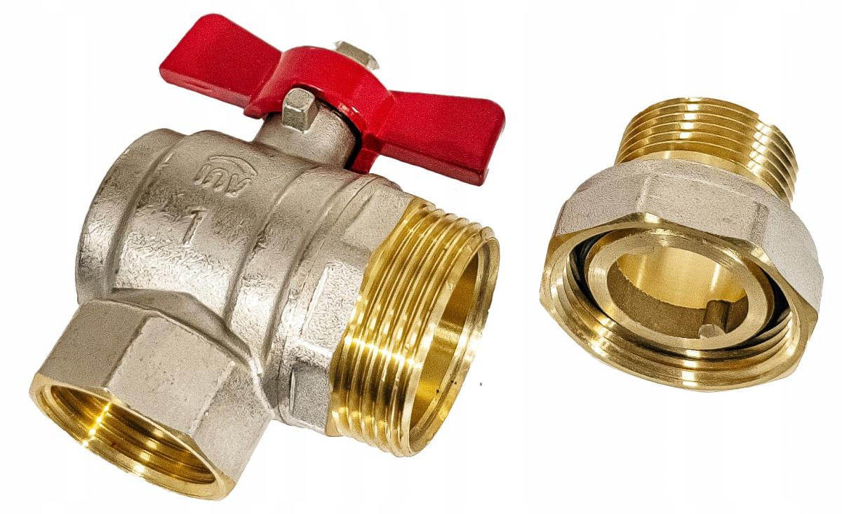 INVENA ZAWÓR KULOWY KĄTOWY ZE ŚRUBUNKIEM DN 25 Z CZERWONYM MOTYLKIEM PROV