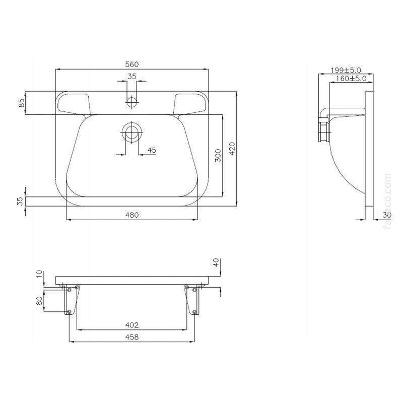 Umywalka naścienna z otworem na baterię stal szlachetna matowa