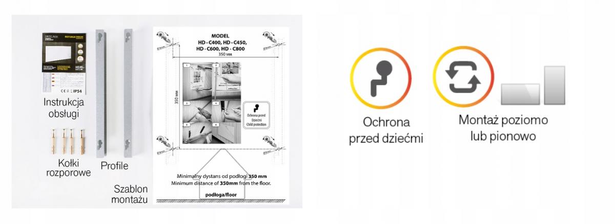 Grzejnik stalowy HD-WAVE STEEL z termostatem, moc 1000 W - biały