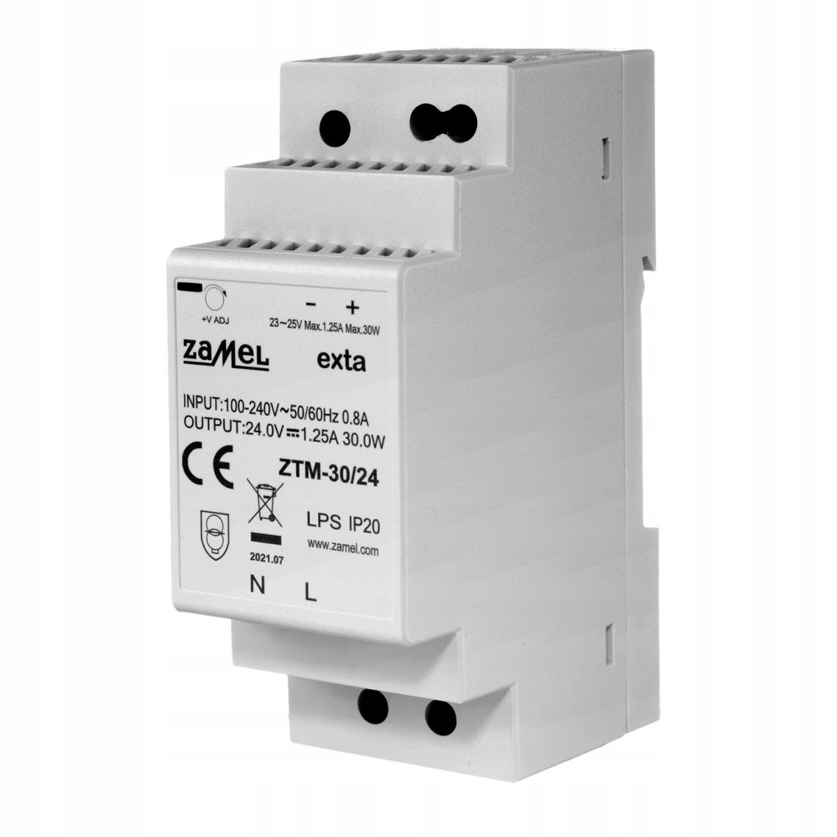 Zasilacz impulsowy montowany na szynie TH-35 (DIN), 30W, 24V DC ZTM-30/24