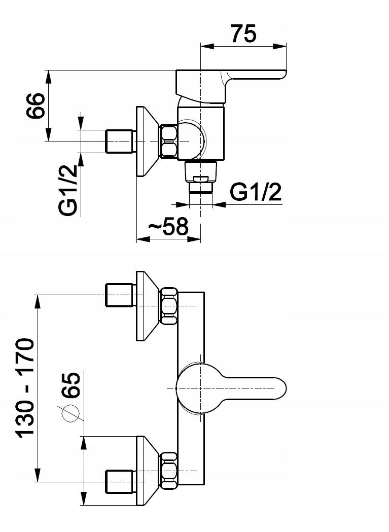 Bateria natryskowa ścienna ARMATURA KRAKÓW JASPIS 2-otw mosiężna chrom