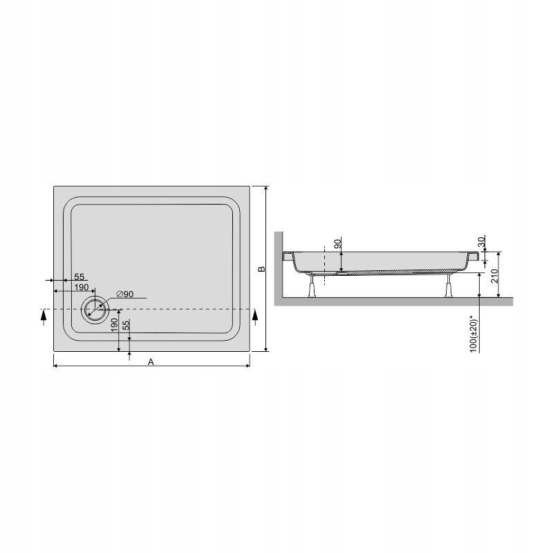 Brodzik akryl prostokątny 80x100x9 cm SANPLAST Free Line B/FREE stelaż STB
