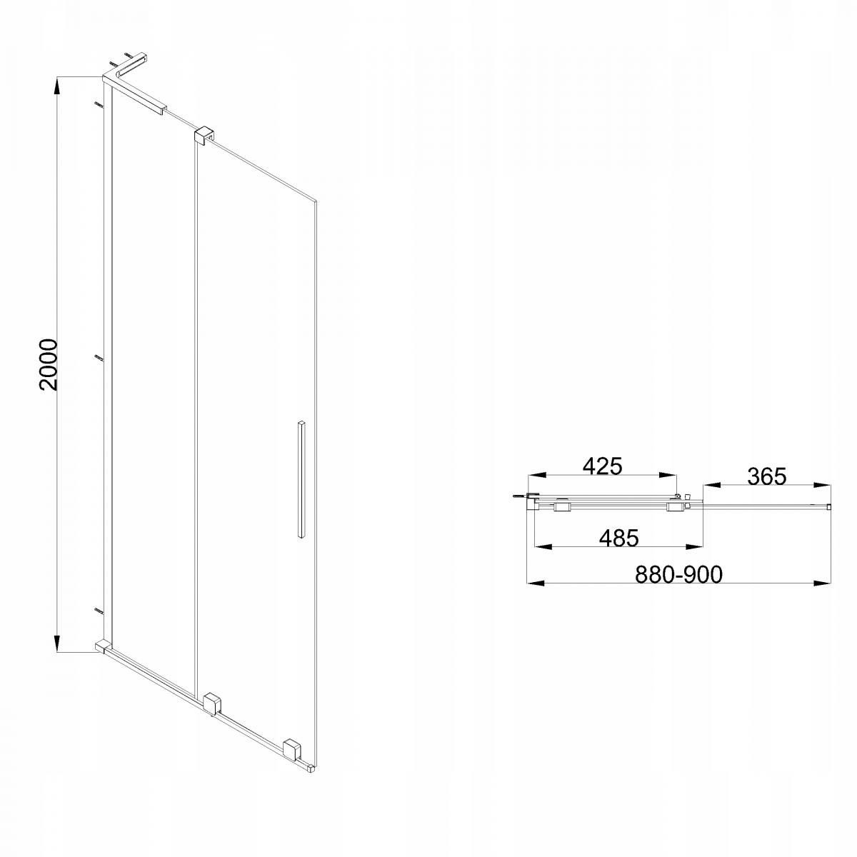 KABINA WALK-IN PRZESUWNA 90 CM, TRANSP 8 MM, CZARNY