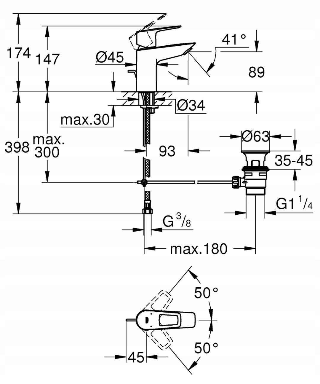 Bateria umywalkowa stojąca GROHE Essence 1-uchwytowa 1-otworowa chrom