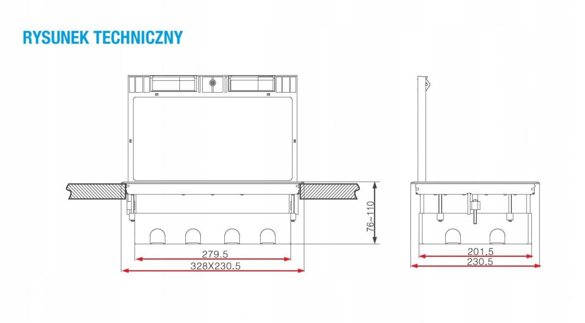 Puszka podłogowa (floorbox) 8M (45x45) regulowana głębokość, do podłogi tec